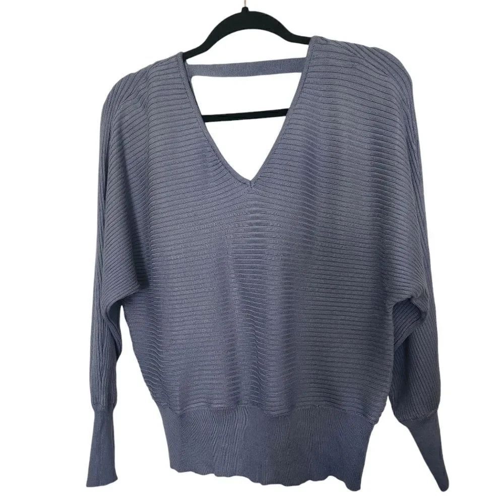 Hippie Rose Womens Long Sleeve Deep V-Neck Front Wrap Back Ribbed Sweater Medium
